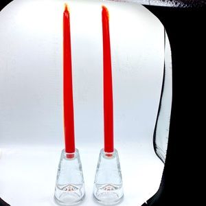 1970s Vintage Mid Century Modern Glass Tapered Candle Stick Holders (2)